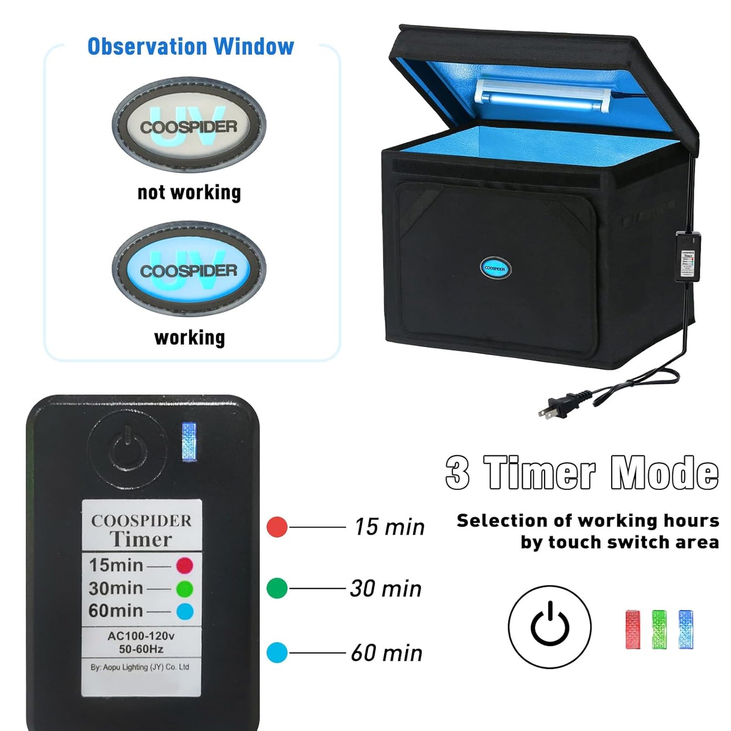 Large UVC Sanitizer Box with Ozone, Foldable Cleaner Bag with Timer, 36L/9.5gal UV Light Bulb Black Tote for Shoes, Cell Phone, Baby Bottle, Key, Towel