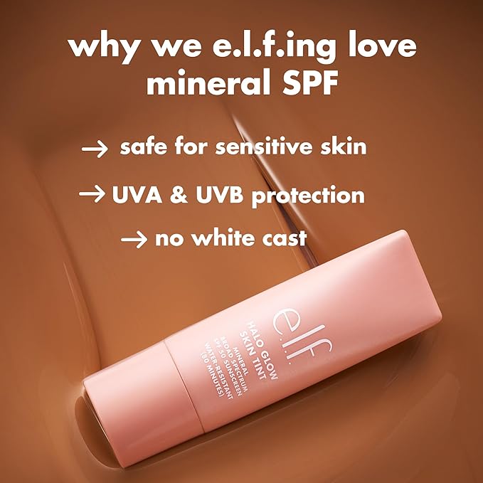 e.l.f. Halo Glow Skin Tint SPF 50, Tinted Moisturizer For Light, Buildable Coverage, Creates A Natural Glow, Vegan & Cruelty-Free, 7 Medium Warm