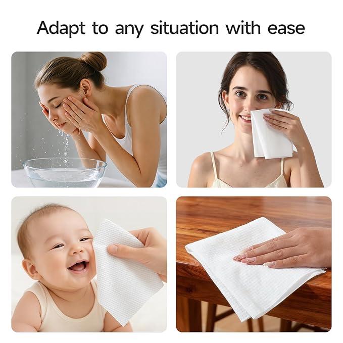 ECOLOOK Disposable Face Towel XL-60 Count Upgraded Thick Facial Towels, Ultra Soft Clean Face Towels Disposable, 10"x12" & 90 GSM, Ideal for Sensitive Skin-1 PACK