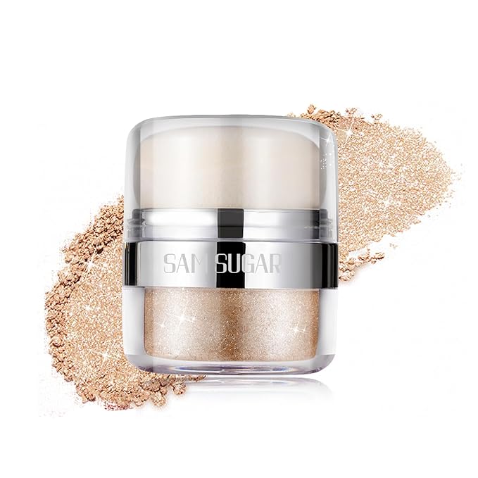 Glitter Body Highlighter Powder Body Shimmer Sparkle Face Brightening Highlighter Powder for Face Eyes Body Glow Makeup With sponge head(02#)