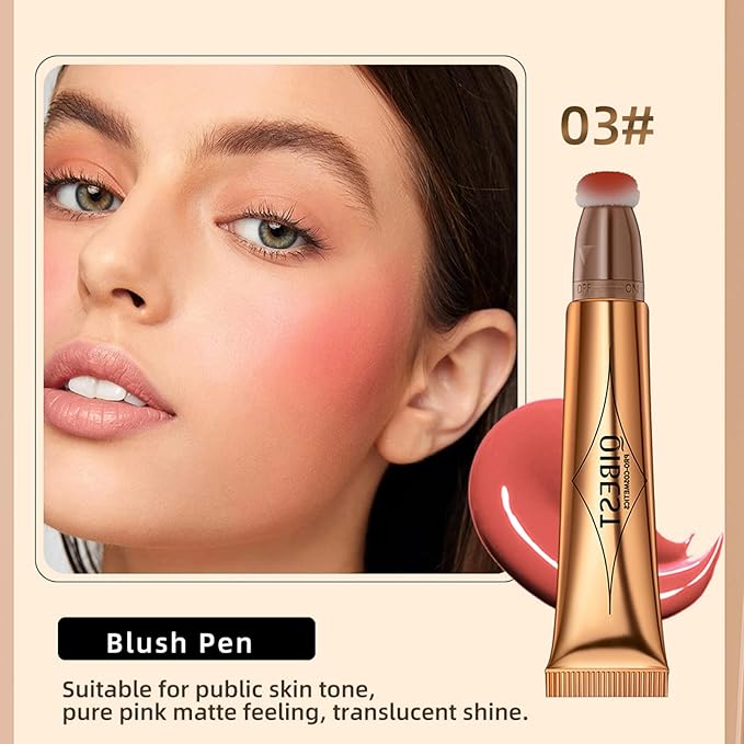 Blush Beauty Wand, Liquid Face Blush with Cushion Applicator, Silky Smooth Cream Blush Stick Natural Matte Finish, Lightweight Blendable Blush Stick Makeup for Cheek Lip eye, Cruelty-free(Cherry Red)