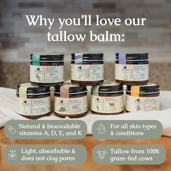 Handmade Tallow Lip Balm Collection: Unscented/Peppermint/Lavender-Spearmint (3x .33 oz)