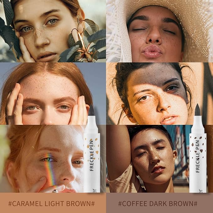 2 Pcs Freckle Pen Set, Natural Lifelike Fake Freckles Makeup Pen Magic Brown Color Freckles Makeup Tool Long-Lasting Waterproof Dot Spot Pen for Effortless Sunkissed Makeup (Dark Brown)