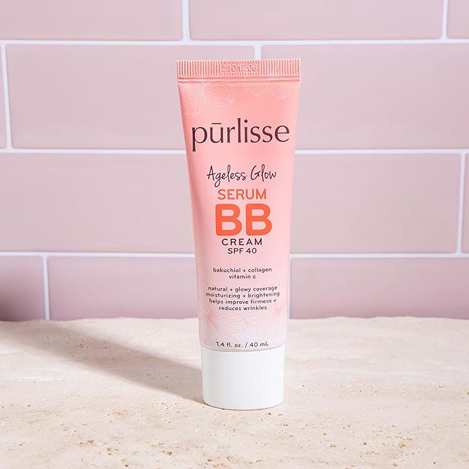 pūrlisse Ageless Glow Serum BB Cream SPF 40 - Glow BB Cream with SPF Enriched with Bakuchiol & Vitamin C to Help Improve Firmness & Reduce Wrinkles for Dewy Skin - Light (1.4 oz)