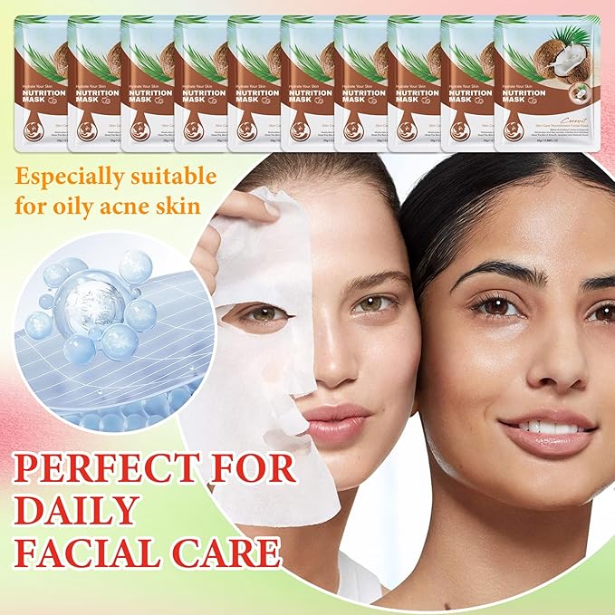 10 Pack Variety Facial Sheet Masks Skin Care Set, Hydrating Bulk Sheet Face Masks Skincare Gifts Set for Women Men, Long Lasting Moisturizing Face Mask Skincare for All Skin Type(C7)