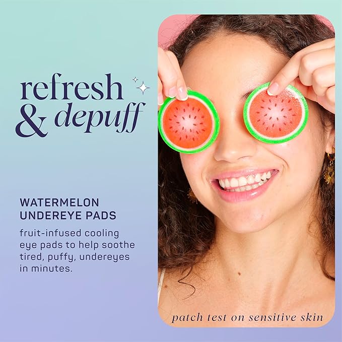 SpaLife Watermelon Cooling Eye Pads, 48 Hydrating Under Eye Patches for Puffiness, Dark Circles, and Tired Eyes, Infused with Hyaluronic Acid, Glycerin, and Vitamin C, Fruity Scent
