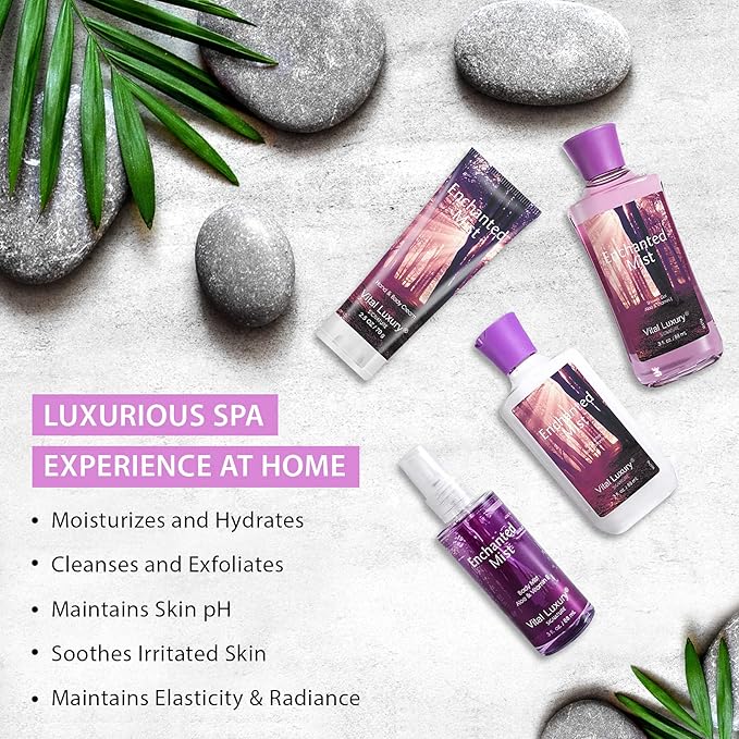 Bath & Body Kit, 3 Fl Oz, Ideal Skincare Gift Home Spa Set, Includes Body Lotion, Shower Gel, Body Cream, and Fragrance Mist,Birthday Mother's Valentine's Day Gifts(Enchanted Mist)