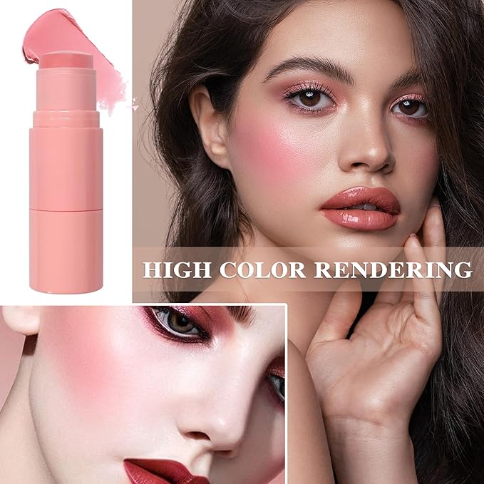 Cream Blush Stick with Brush and Makeup Sponge,Waterproof Multi Cream Makeup Stick,Lightweight,Long-lasting,2 in 1 Multi Blush for Cheeks & Lip Tint & Eyeshadow R