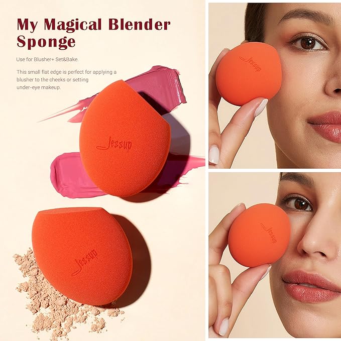 Jessup Makeup Brushes Set with Makeup Sponge, 7pcs Double Sided Makeup Brushes for Foundation Concealer Blush Eyeshadow Contour Bronzer Powder Blending Eyebrow Eyeliner with Gift Box, T506