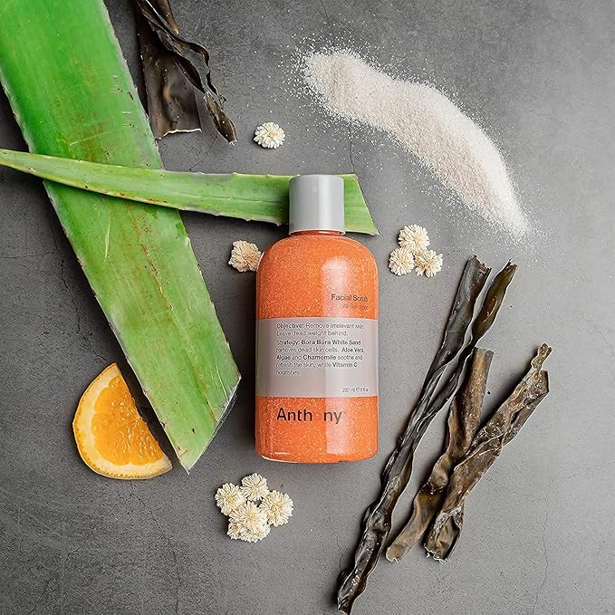 Anthony Facial Scrub, 16 Fl Oz, Contains Aloe Vera, Sand, Algae, Chamomile, Vitamin C, Soothes, Protects, Refreshes and Removes Dead Skin Cells