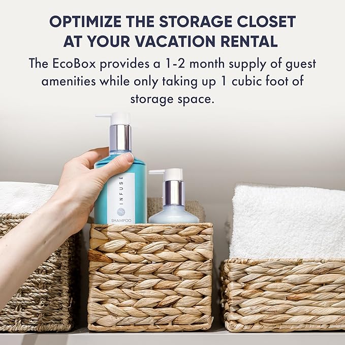 1-Shoppe Infuse 40 Piece Ecobox All-In-Kit | White Tea and Coconut Soap | 12 Shampoo, 8 Conditioner, 12 Body Wash & 8 Lotion | 10oz Hotel Soaps and Toiletries Bulk | Personal Care Products