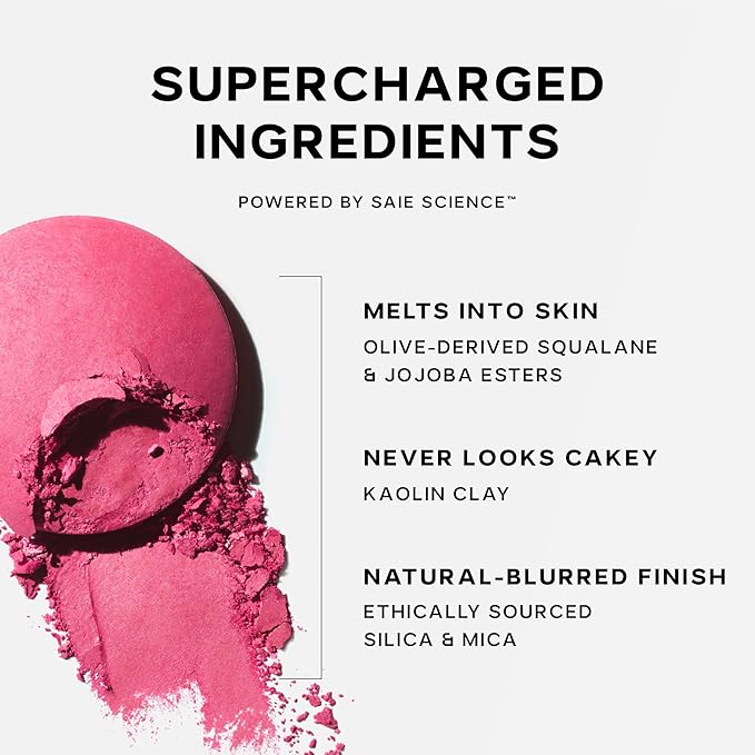 Saie SuperSuede Baked Blush - Talc-Free Powder Blush for All Day Wear - Enriched with Plant-Derived Squalane + Glycerin to Help Moisturize Dry Skin - Stella (0.1 Ounce)