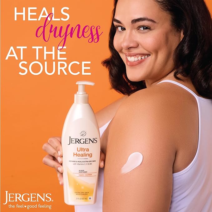 Jergens Ultra Healing Dry Skin Lotion, Hand and Body Moisturizer for Quick Absorption into Extra Dry Skin with Hydralucence Blend, Vitamins C, E and B5, White, 32oz