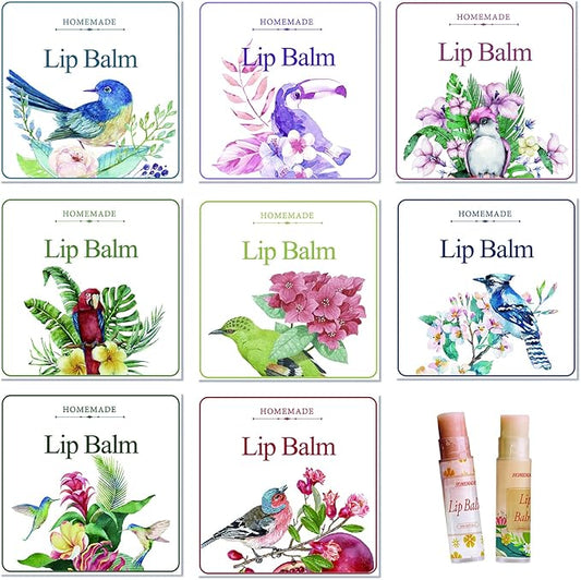 CRASPIRE Lip Balm Labels 80pcs Homemade Lip Balm Labels 2” Clear Lip Balm Labels for Tubes Printable Waterproof Lip Balm Stickers Labels for Lip Balm Handcream Candle Container(Flowers and Birds)