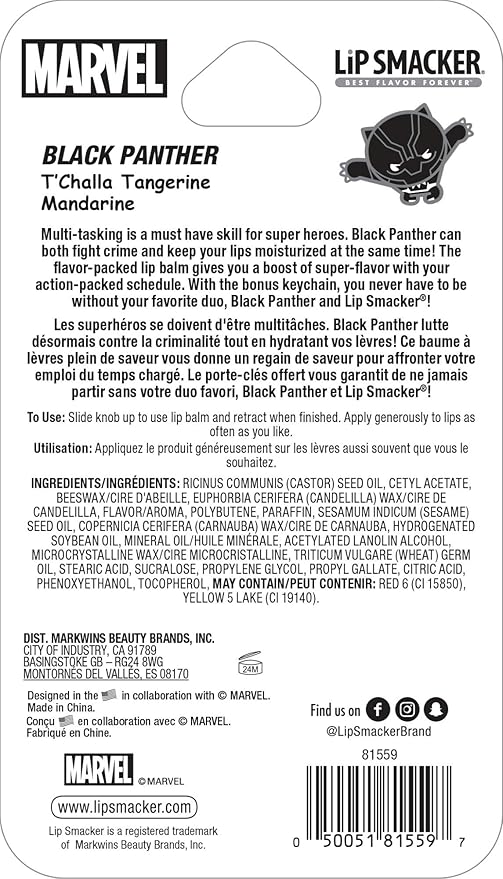Lip Smacker Marvel Lip Balm Keychain, Clear & Glossy, Fun & Giftable, Cruelty Free - Black Panther