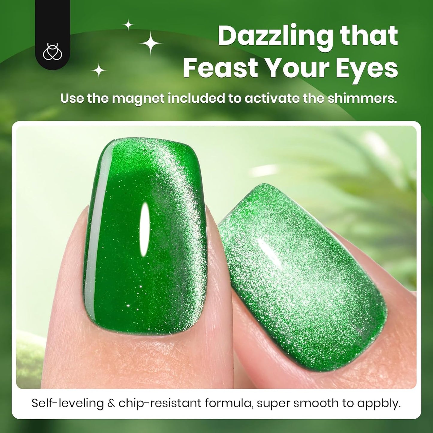Beetles Green Cat Eye Gel Polish, 15ML Summer Emerald Green Gel Nail Polish with Magnet Soak Off UV Shimmer Velvet Gel Enchanted Glimmer Series French Nail Art Manicure Gifts for Women