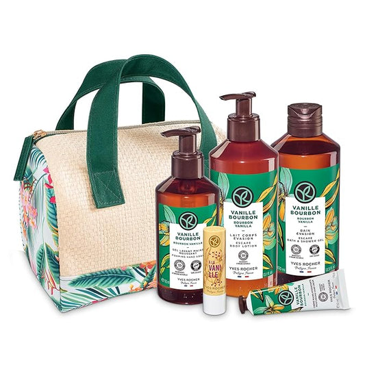 Yves Rocher Bain de Nature Vanilla 6-Piece Gift Set, Shower Gel, Hand Cream, Body Lotion, Lip Balm, Hand Soap & Vanity Bag, 6 Items