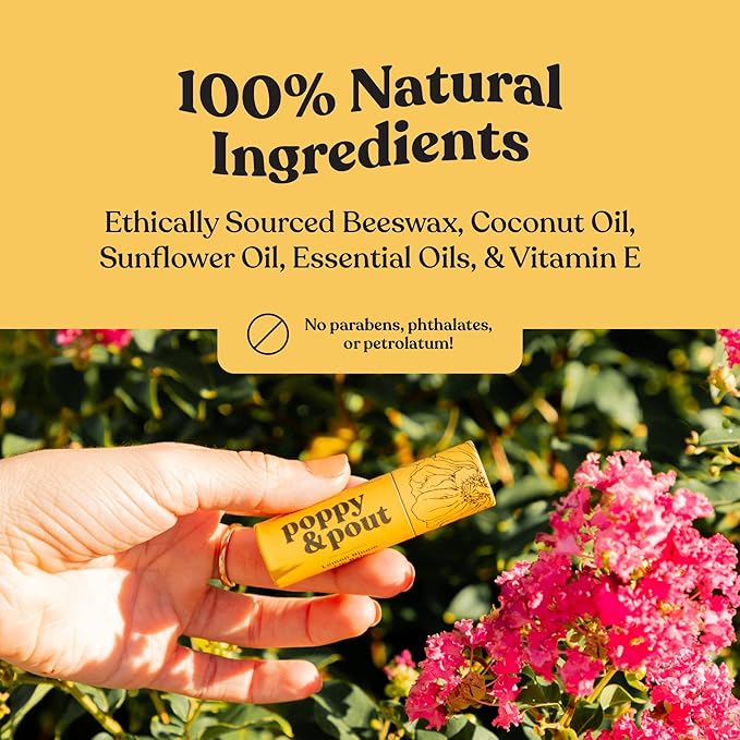 Jumbo Lip Balm Gift Set (10-Pack) | Poppy & Pout All Natural Lip Balms & Moisturizers | Hydrates with Beeswax, Vitamin E, Organic Coconut Oil | Cruelty-Free | Lip Balm in Recyclable Cardboard Tube