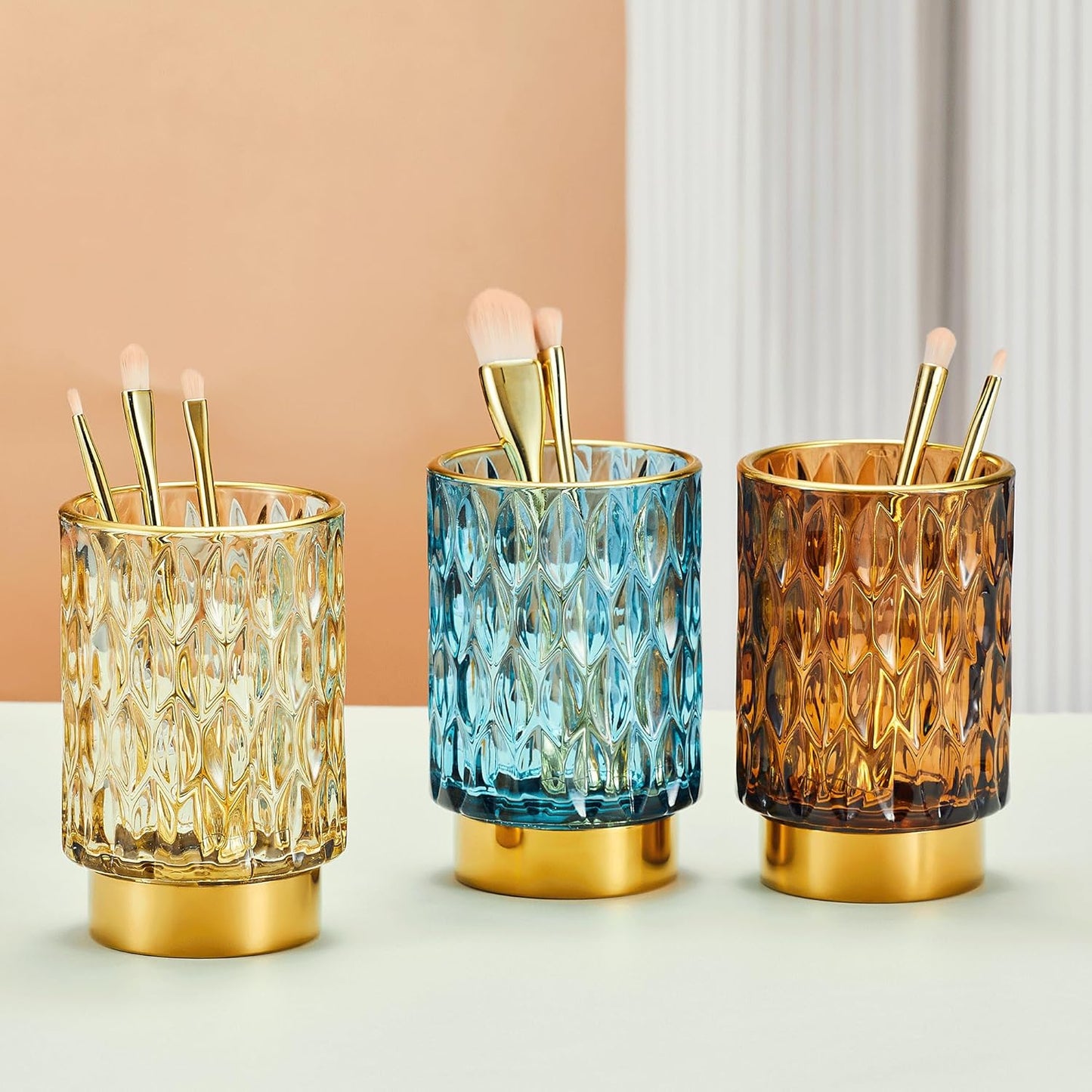 Makeup Brush Holder Organizer,Toothbrush Holders,Desk Pen Pencil Holder,Multifunctional Vintage Glass Brush Cup(A39-2-US)