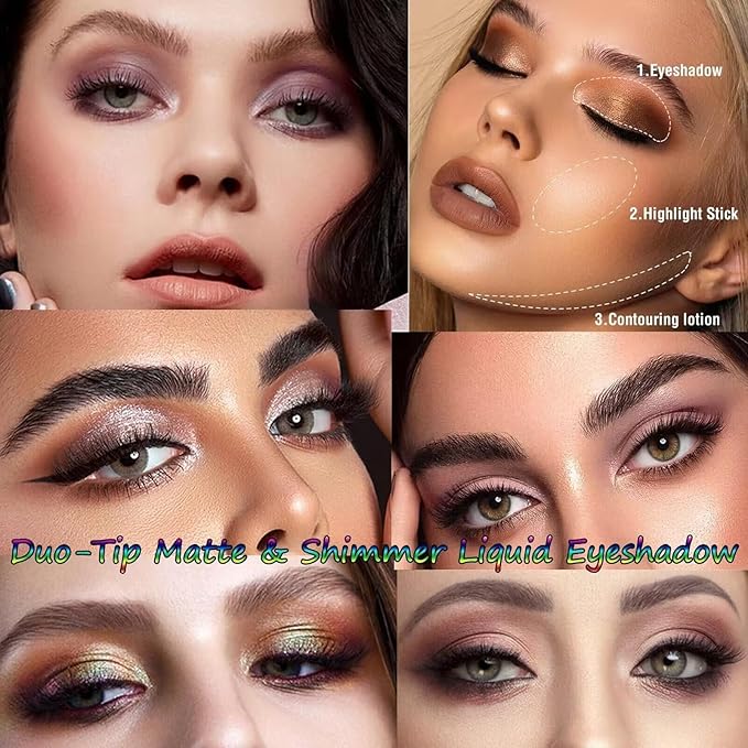 Metallic Brown Liquid Eyeshadow Matte Glitte Eyeshadow Sticks For Eyes Pencil Primer Base Quick Drying Waterproof Long Lasting Highlight Stick Shadow Pen Eye Makeup(#6)