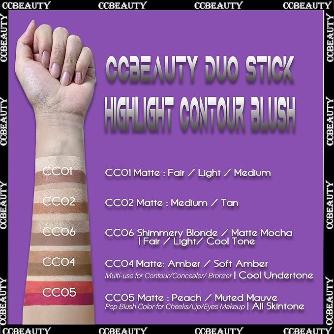 CCbeauty 2-in-1 Blush Stick for Cheeks - Cream 2 Colors Dual Blushing Makeup Stick for Cheeks, Eyes & Lips, Natural Blendable Moisturizing Long-Lasting Smooth Blushes,Peach & Muted Mauve