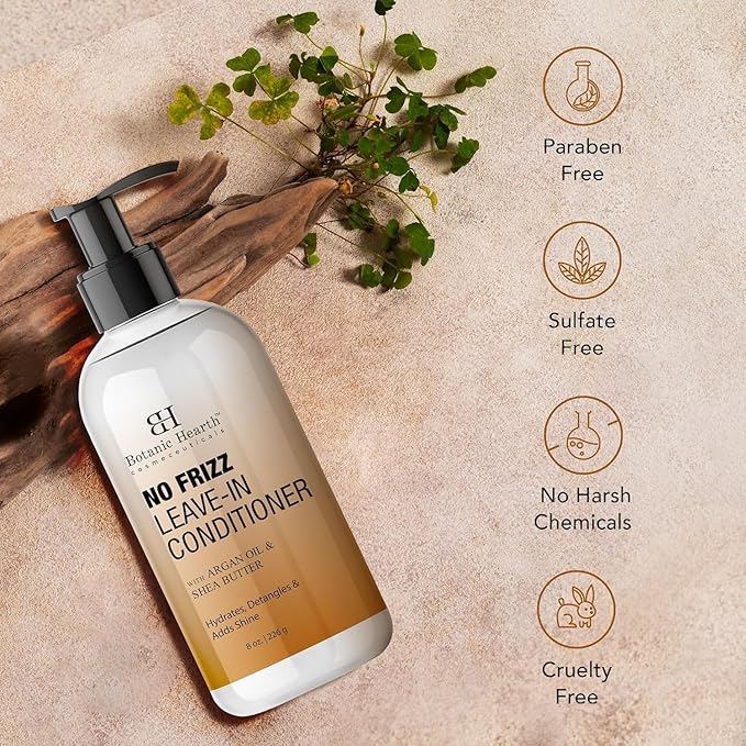 Botanic Hearth Leave In Conditioner For Curly, Frizzy, Dry, Damaged Hair | Detangling Conditioner With Shea Butter, Argan Oil & Allantoin | Smooth Flyaways & Add Shine | For All Hair Types | 8 Oz