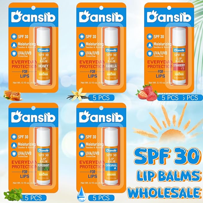 5 Pcs Sunscreen Lip Balms Bulk SPF 30 Lip Balms Stick with Sunscreen Employee Staff Appreciation Gifts Bulk Team Coworkers Christmas Party Gifts for Outdoor Travel Beach