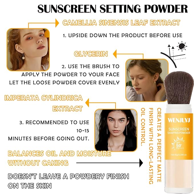 2PCS Mineral Sunscreen Setting Powder Makeup,Translucent Powder SPF 50 PA++++,Oil Control Long Lasting Face Setting Powder Sunscreen,Matte Finish,Lightweight,Breathable,All Skin