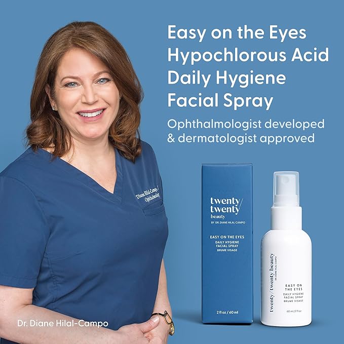 twenty/twenty Easy On The Eyes – 0.02% Hypochlorous Acid Spray to Cleanse Eyelashes – Reduce Eyelid Irritation – Safe for Sensitive Skin – Ophthalmologist Developed–Vegan, Clean Ingredients – 60ml