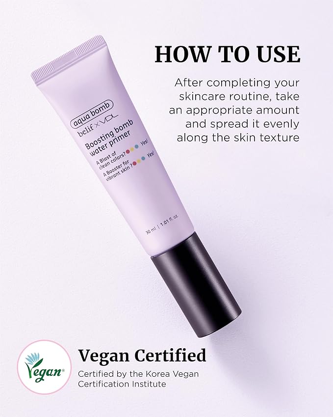 VDL Boosting Bomb Water Primer (Natural Finish, 1fl oz) - Makeup Base, Natural Radiance Booster. Smooth & Even Skin Tone, Moisturizer. Korean Skin Care for Perfect Canvas. Vegan Formula Cream,