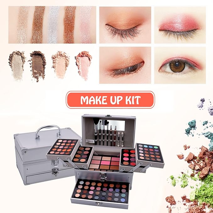 All-in-One Makeup Gift Set Carry All Makeup Kit Women Full Kit With Makeup Bag Lipgloss Lipstick Concealer Blush Foundation Face Powder Eyeshadow Palette Cosmetic Palette #8