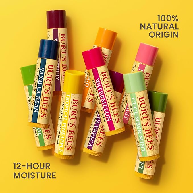 Burt's Bees Lip Balm - Pink Grapefruit, Mango, Coconut & Pear, and Pomegranate Pack, Lip Moisturizer With Beeswax, Tint-Free, Natural Origin Conditioning Lip Treatment, 4 Tubes, 0.15 oz.