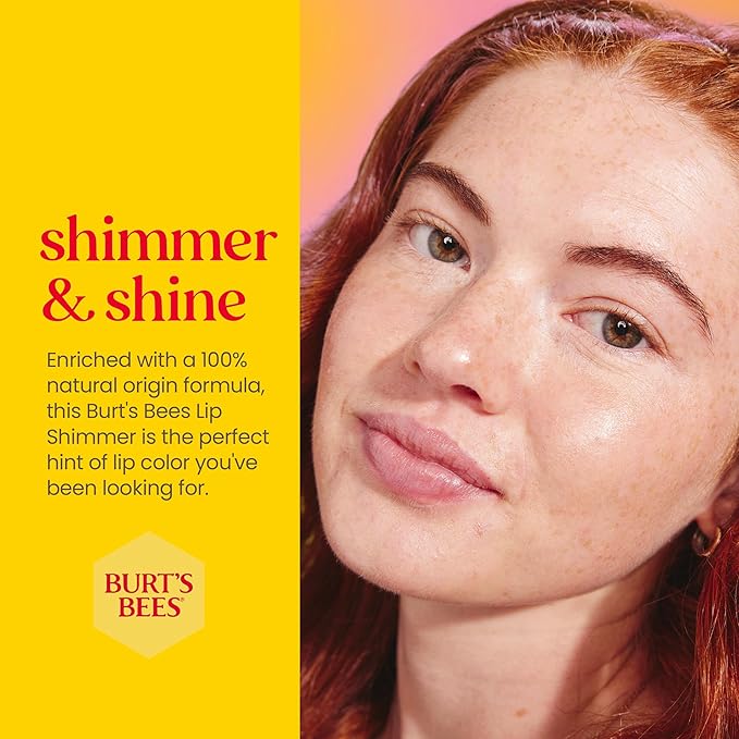 Burt's Bees Shimmer Lip Tint Set, Tinted Lip Balm Stick, Moisturizing for All Day Hydration with Natural Origin Glowy Pigmented Finish & Buildable Color, Champagne (4-Pack)
