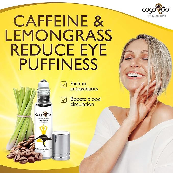 Caffeinated Eye Serum, Nutrient-Dense, 100% Pure, Natural & Vegan (Lemongrass)