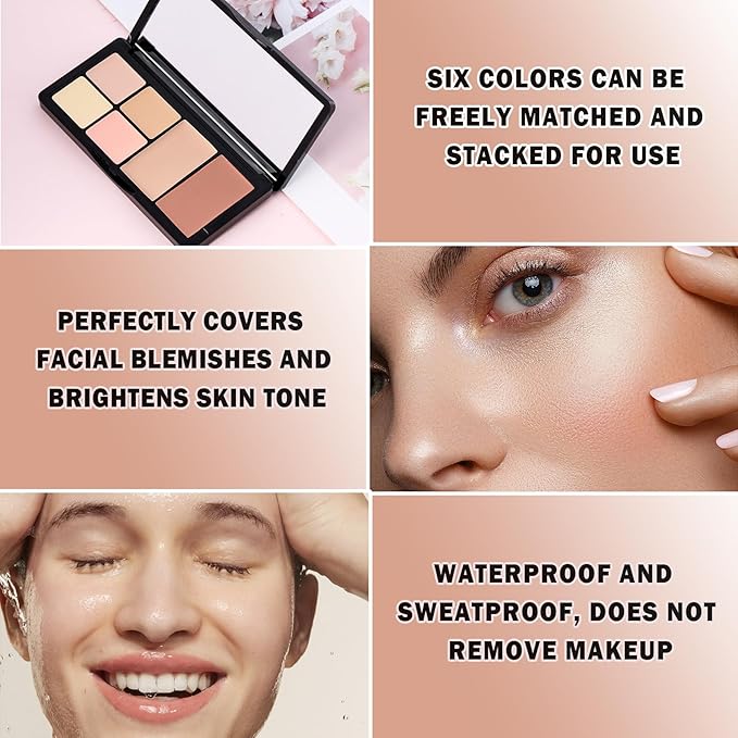 Cream Concealer Contour Makeup Palette Cream Foundation Palette for Dark Circles Professional Concealer Full Coverage Face Highlighter Contour Makeup Palette with Brush - 02 Concealer