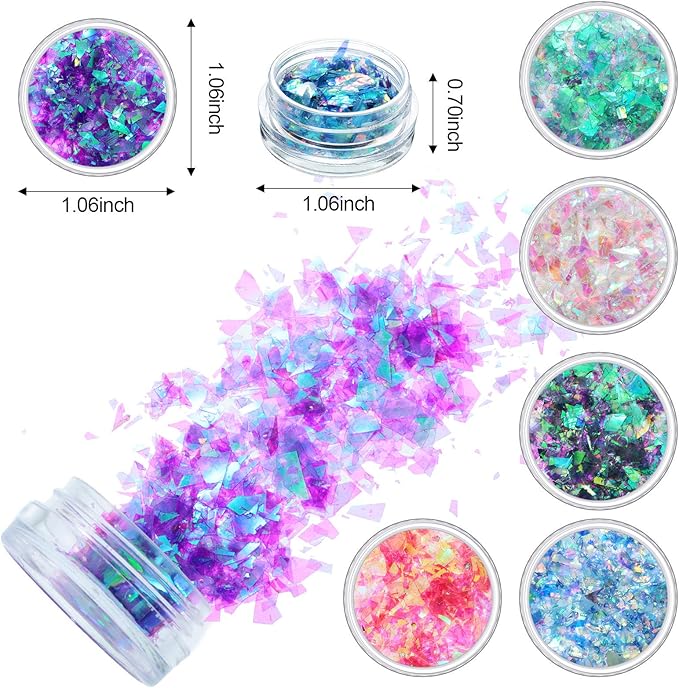12 Boxes Mermaid Iridescent Chunky Glitter Flakes Chrome Nail Sequins Aurora Holographic Mermaid Nail Glitter Flakes Glitters Chunky Iridescent Flakes for Face Eyes Body Hair Nail Decoration