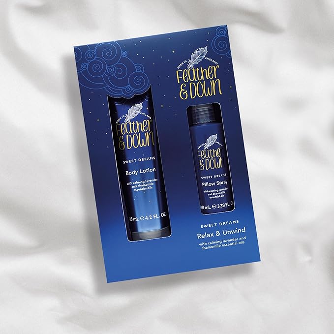 Feather & Down Sweet Dream Relax and Unwind Gift Set (100ml Pillow Spray & 125ml Body Lotion) - With Calming Lavender & Chamomile Essential Oils