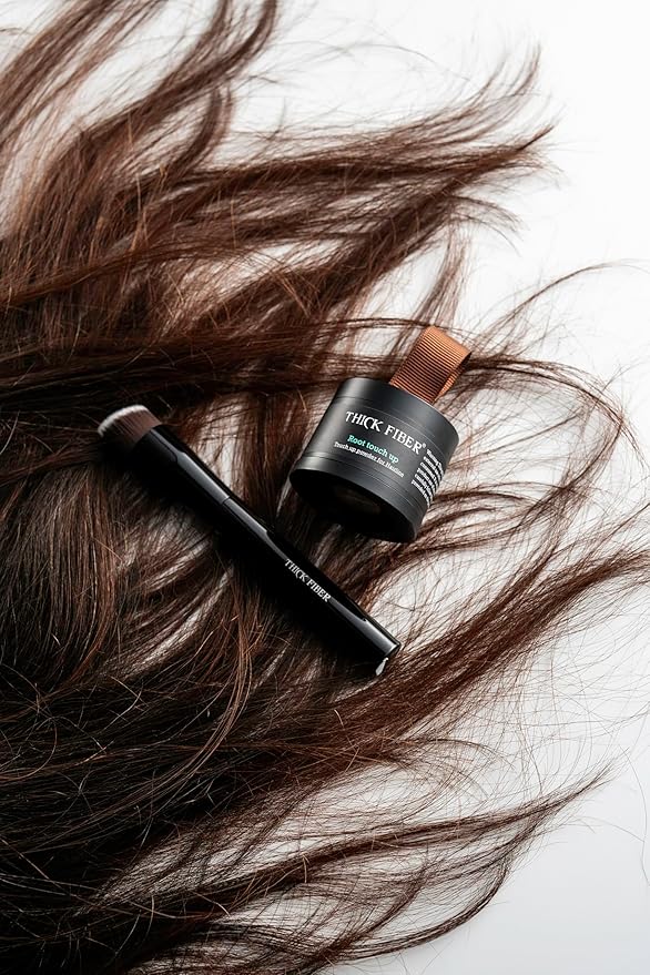 THICK FIBER Root Touch Up Powder - Water & Sweat Resistant Hair Loss Concealer Set for Thinning Hair Women, Includes Brush (Dark Brown)