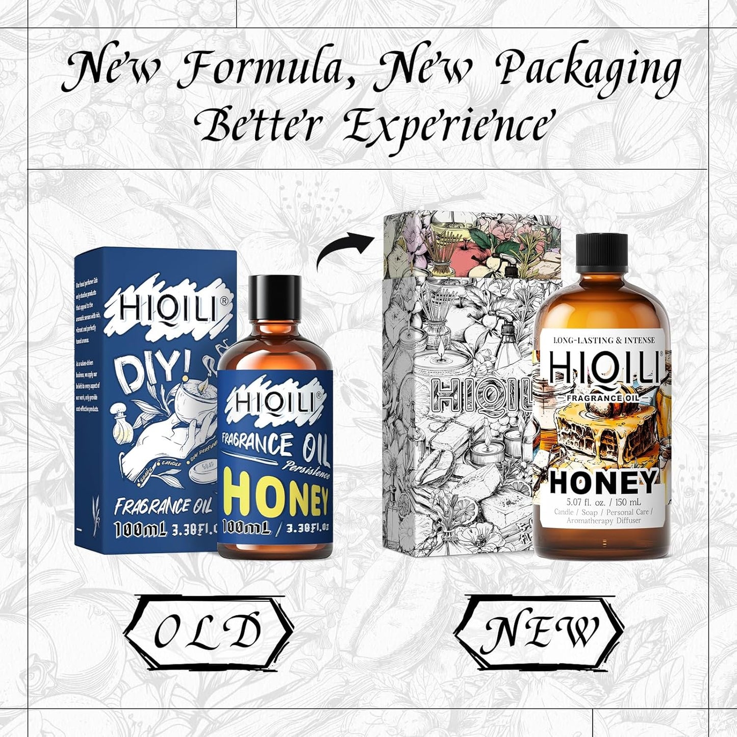 HIQILI Honey Fragrance Oil for Making Candle, Soap, Perfume, Warm Scents for Essential Oil Diffusers, Great for Home, Laundry - 5.07 Fl Oz