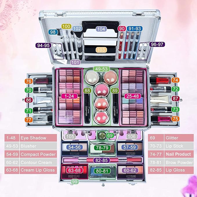 Make-up Box Set Multi-purpose Cosmetic Storage Beauty Case Professional Contain Eyeshadow Concealer Lip gloss Blusher Compact Powder Eyebrow and Makeup Pencil Brush #3