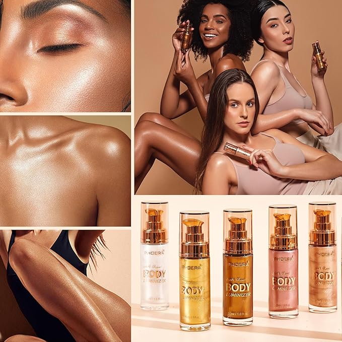 PHOERA Body Luminizer Highlighter, Waterproof Moisturizing and Glow For Face & Body, Face Body Glow Illuminator (104 Sparkle Pink)