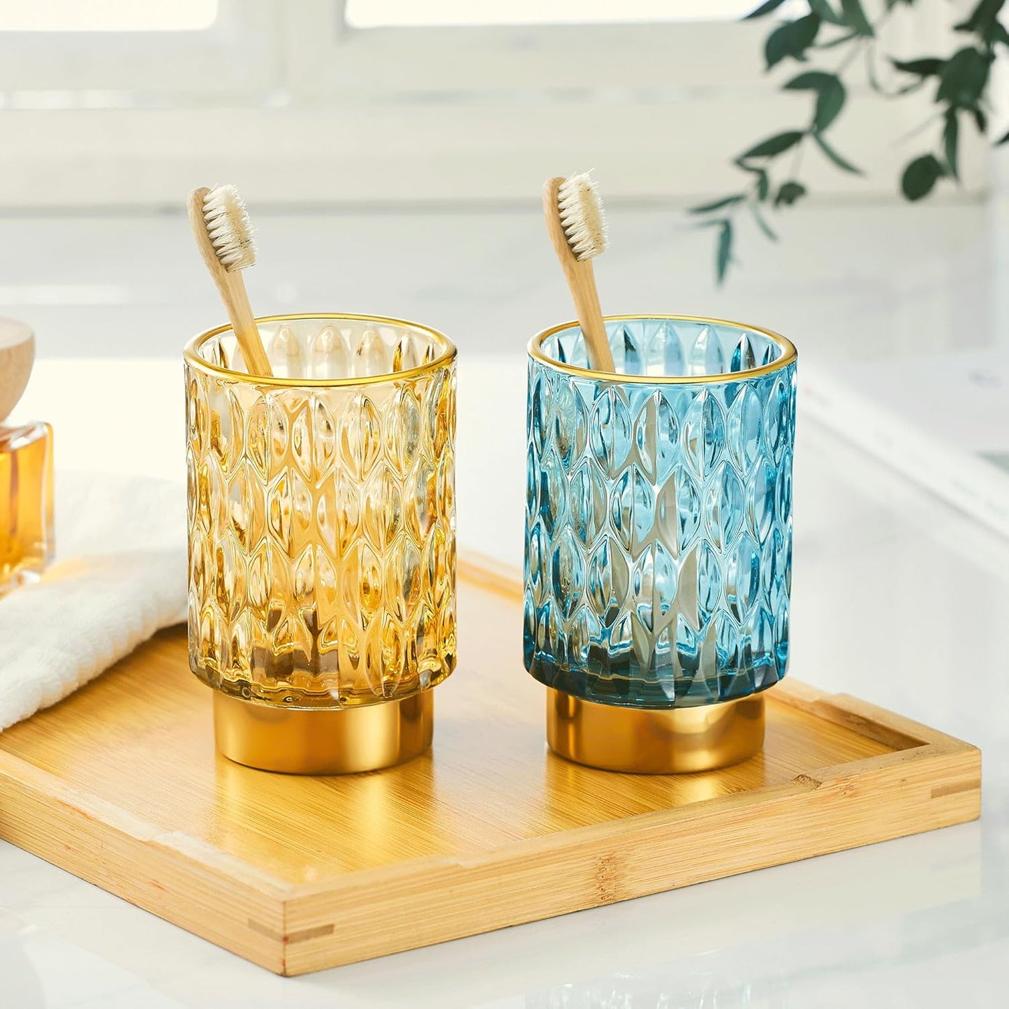 Makeup Brush Holder Organizer,Toothbrush Holders,Desk Pen Pencil Holder,Multifunctional Vintage Glass Brush Cup(A39-3-US)