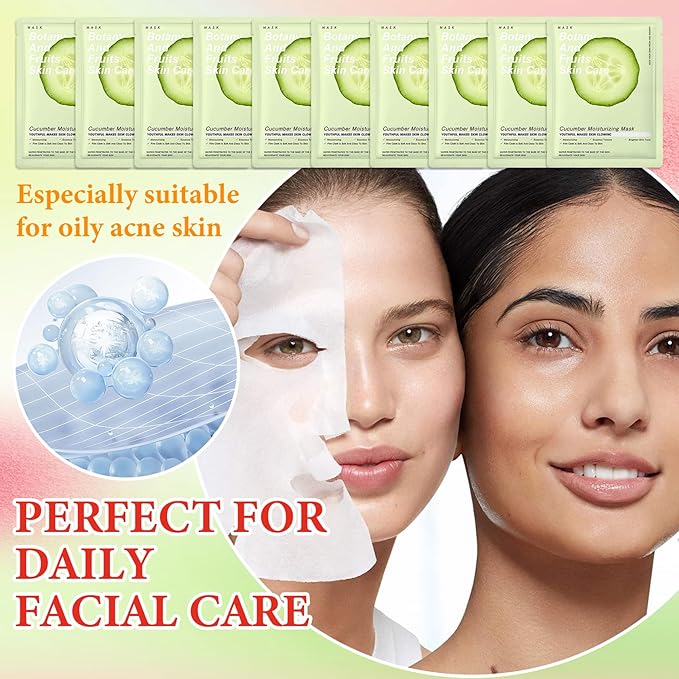 10 Pack Variety Facial Sheet Masks Skin Care Set, Hydrating Bulk Sheet Face Masks Skincare Gifts Set for Women Men, Long Lasting Moisturizing Face Mask Skincare for All Skin Type(B5)