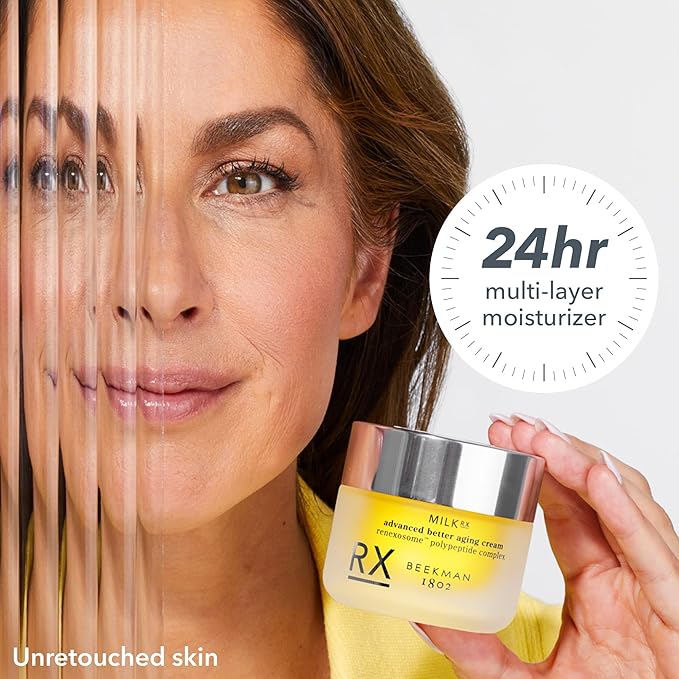 Beekman 1802 Milk RX Advanced Better Aging Face Cream - Goat Milk Protein Exosomes & Polypeptide Facial Moisturizer - Doctor Formulated for Collagen Boosting & Skin Firming - Fragrance Free