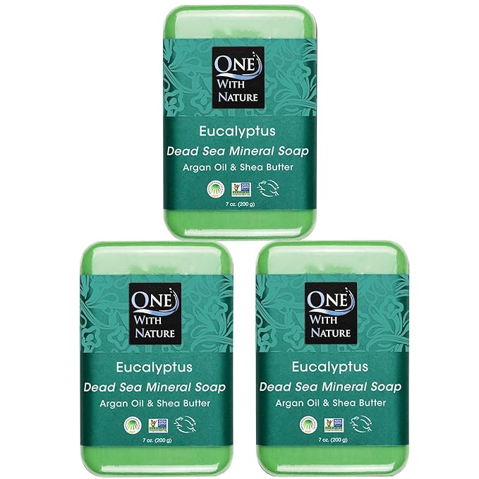 One With Nature Eucalyptus Soap 7oz 3-Pack – Rejuvenating and Exfoliating Soap Bar with Dead Sea Salt for Face & Body, for Men & Women