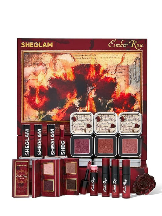 SHEGLAM Ember Rose Collection Valentines Gift Pink Lip Gloss Pink Blush Lipstick Eyeshadow Makeup Kit Red Makeup Collection