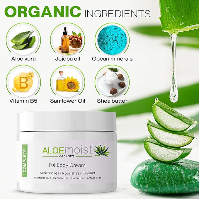 Organic Aloe Vera Lotion - Face & Body Moisturizing Cream with Natural Aloe Vera, Vitamin E Oil, Vitamin C, Retinol Cream, Shea Butter – Anti Aging Face Moisturizer for Women, Dry Skin (8 oz - 2pk)