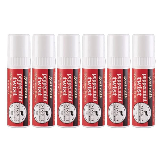 Dionis - Goat Milk Skincare Peppermint Twist Scented Lip Balm - Set of 6 (0.28 oz) - Made in the USA - Cruelty-free and Paraben-free