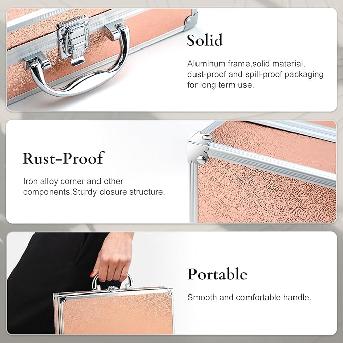 Makeup Kit for Women,All in One Makeup Gift Set for Girls in Cosmetic Train Case (Gold) With Mirror,Full Starter Cosmetic Kit Includes Eyeshadow Palette,Lipgloss,Blushes