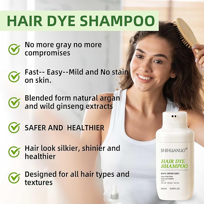 Hair Dye Shampoo 3 in 1 for Gray Hair Coverage,Argan nut Natural Shampoo Hair Dye for Women & Men/Ammonia-Free 500ml(Linen)